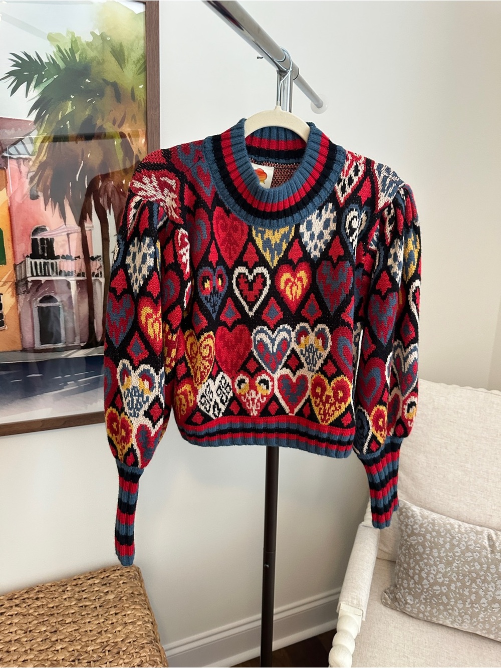Farm Rio Red Multi-Heart Knit Crewneck Sweater